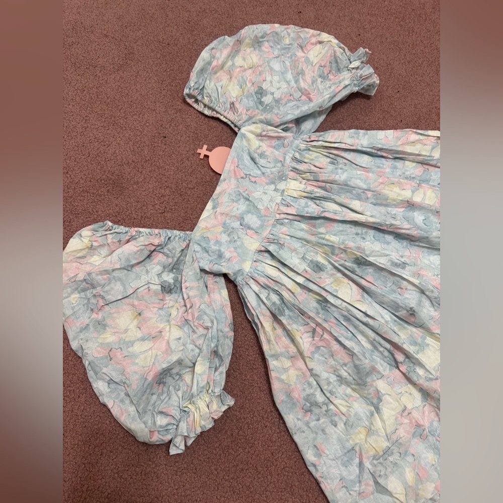New small selkie pastel blue flower dress short poof sleeve dress gown - Picture 5 of 7